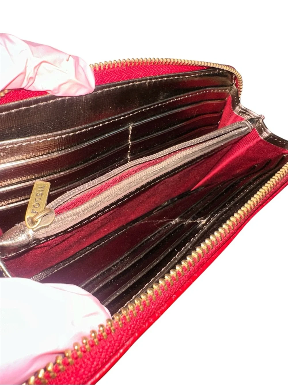 RARE FOSSIL Logan Zip Around Chevron Color-block Leather Wallet Clutch Sept 2014